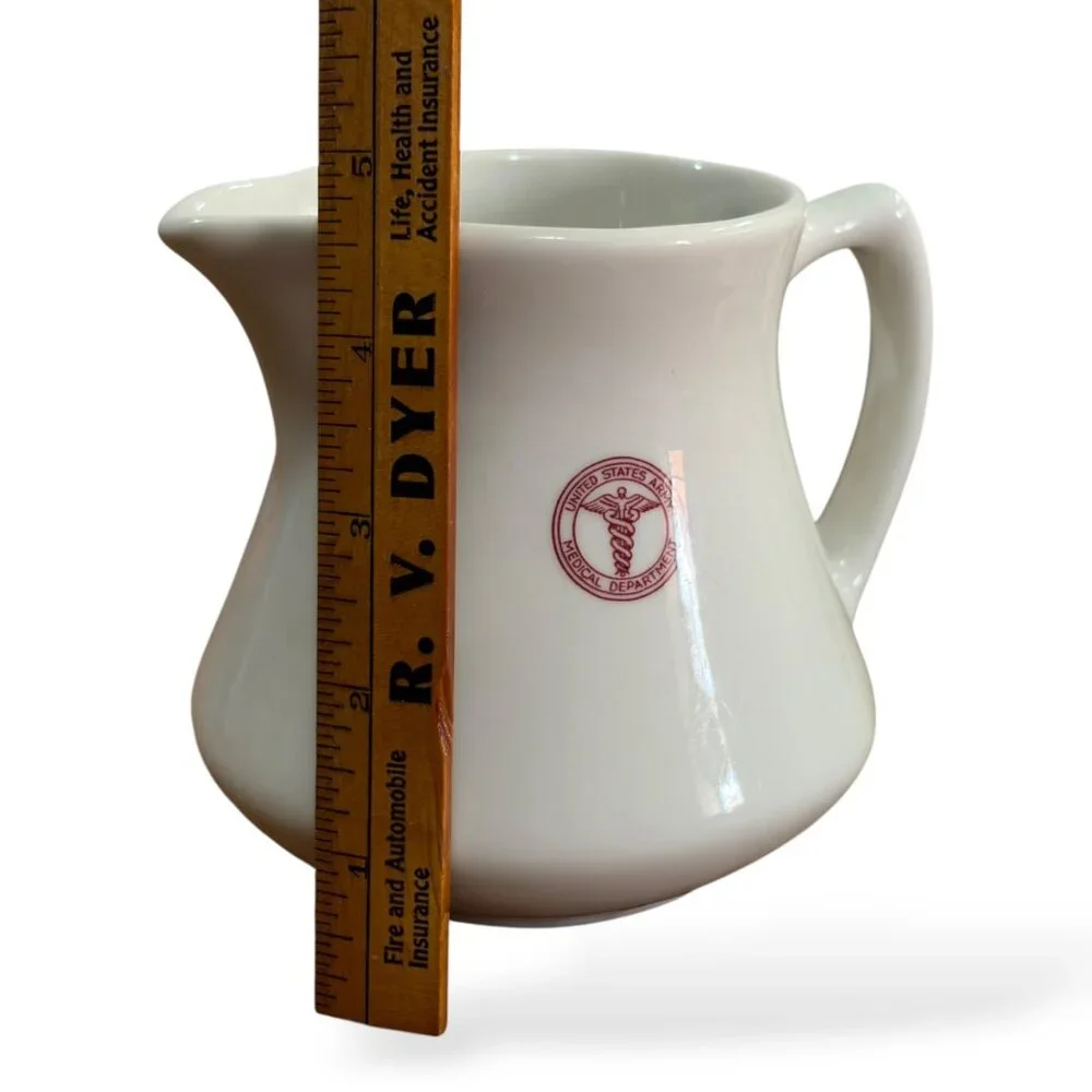 VTG Shenango US Army Medical Dept Ceramic Pitcher White Red Seal Restaurant Ware